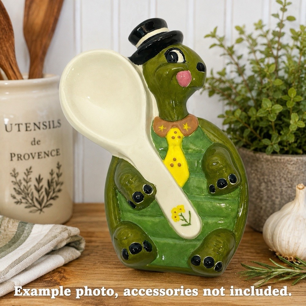 Turtle Spoon Rest Wall Decor Whimsical MCM Kitschy Retro 70s Green VTG Granny